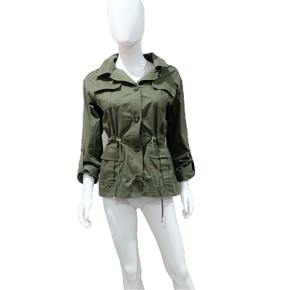 Weatherproof drawstring/ cinched waist army green utility jacket ❤️ - Picture 2 of 7